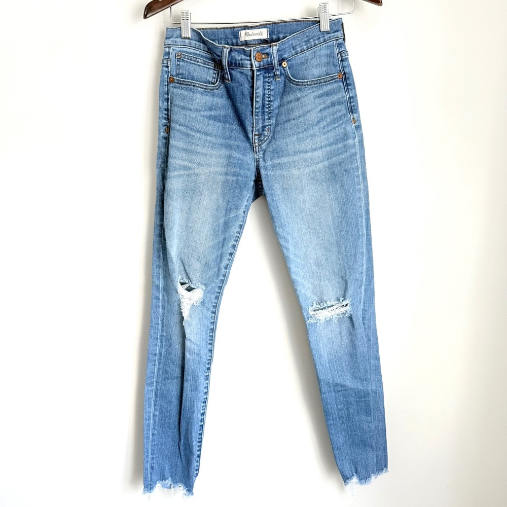 MADEWELL Womens 27 Medium Wash Distressed 9" High Rise Skinny Stretch Jeans CC5